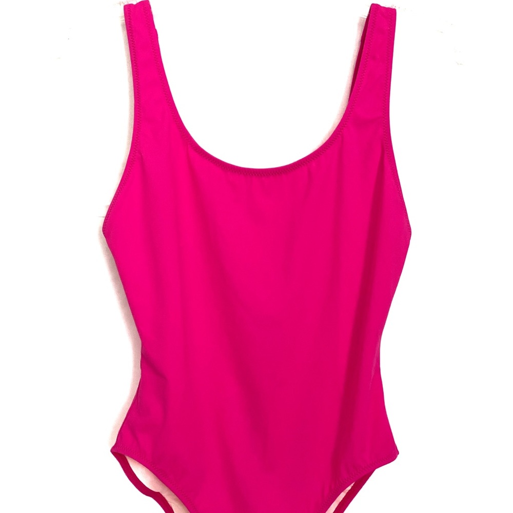 Solid and striped neon pink one piece swimsuit